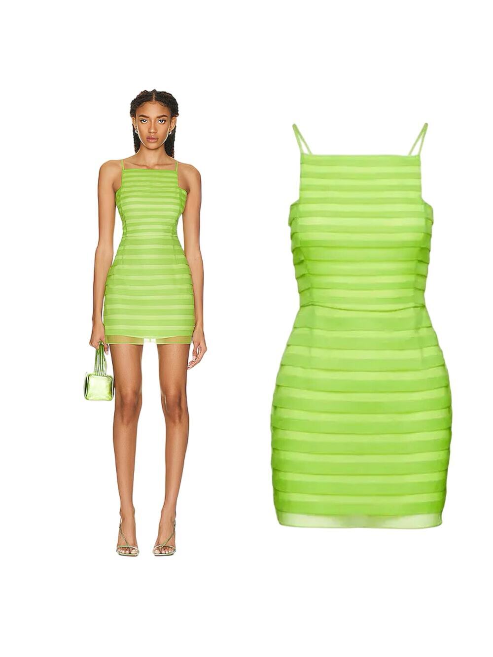 NWT $345 STAUD Jacob Mesh Striped Square Neck Mini Dress